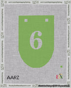 A taped needlepoint canvas with the design: Banner 18 mesh count Rounded 6 White on Light Green.