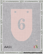 A taped needlepoint canvas with the design: Banner 18 mesh count Rounded 6 White on Pink.