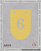 A taped needlepoint canvas with the design: Banner 18 mesh count Rounded 6 White on Yellow.