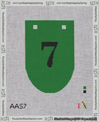 A taped needlepoint canvas with the design: Banner 18 mesh count Rounded 7 Black on Green.