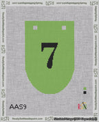 A taped needlepoint canvas with the design: Banner 18 mesh count Rounded 7 Black on Light Green.