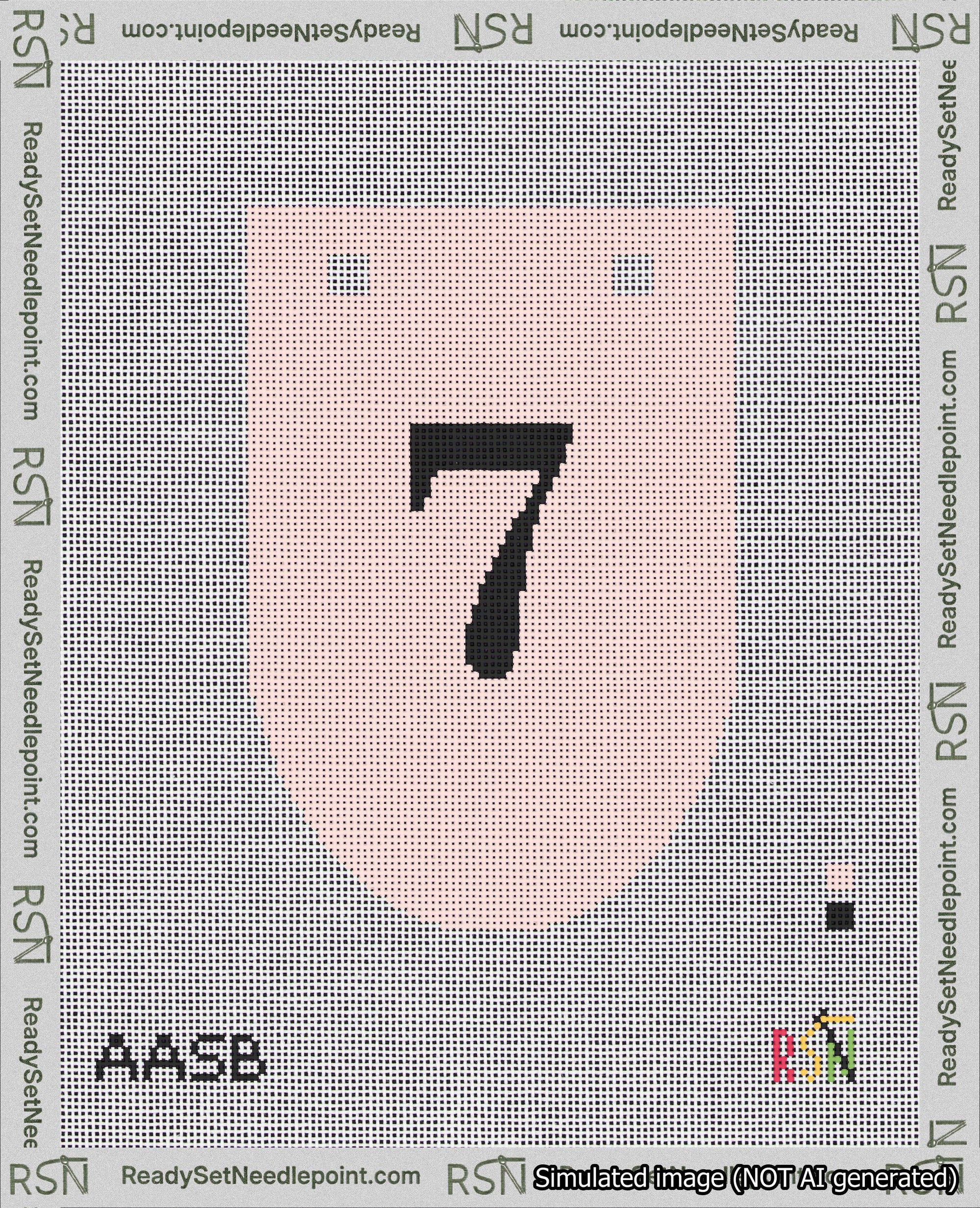 A taped needlepoint canvas with the design: Banner 18 mesh count Rounded 7 Black on Pink.