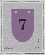 A taped needlepoint canvas with the design: Banner 18 mesh count Rounded 7 Black on Purple.