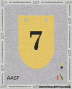 A taped needlepoint canvas with the design: Banner 18 mesh count Rounded 7 Black on Yellow.