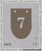 A taped needlepoint canvas with the design: Banner 18 mesh count Rounded 7 White on Brown.