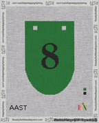 A taped needlepoint canvas with the design: Banner 18 mesh count Rounded 8 Black on Green.
