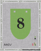 A taped needlepoint canvas with the design: Banner 18 mesh count Rounded 8 Black on Light Green.
