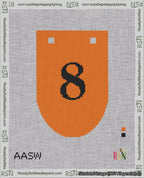 A taped needlepoint canvas with the design: Banner 18 mesh count Rounded 8 Black on Orange.