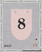 A taped needlepoint canvas with the design: Banner 18 mesh count Rounded 8 Black on Pink.
