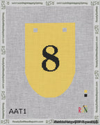 A taped needlepoint canvas with the design: Banner 18 mesh count Rounded 8 Black on Yellow.