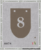 A taped needlepoint canvas with the design: Banner 18 mesh count Rounded 8 White on Brown.