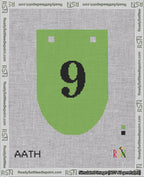A taped needlepoint canvas with the design: Banner 18 mesh count Rounded 9 Black on Light Green.