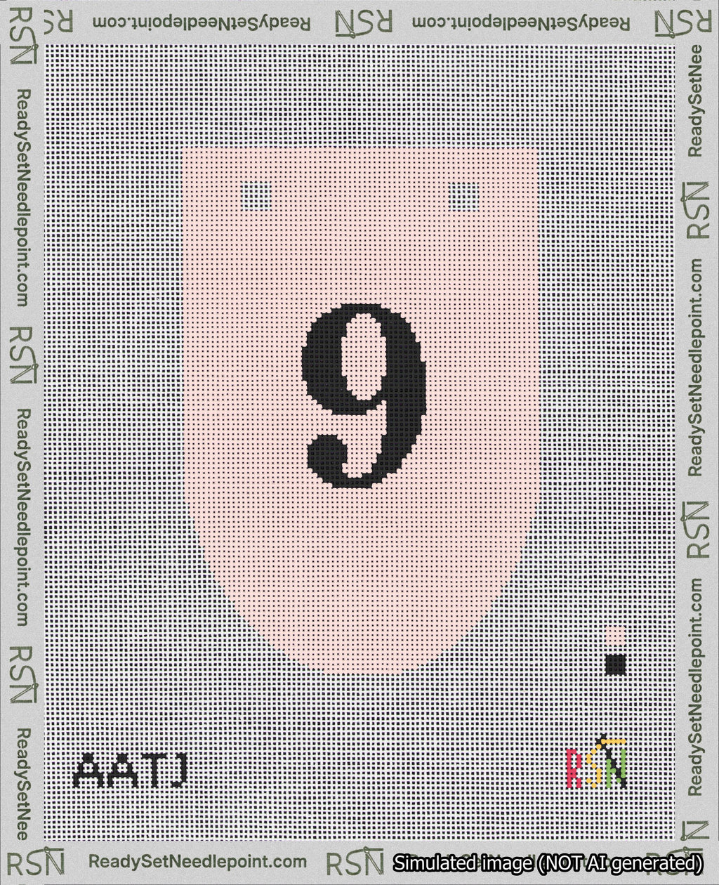 A taped needlepoint canvas with the design: Banner 18 mesh count Rounded 9 Black on Pink.