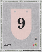 A taped needlepoint canvas with the design: Banner 18 mesh count Rounded 9 Black on Pink.