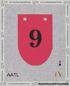 A taped needlepoint canvas with the design: Banner 18 mesh count Rounded 9 Black on Red.
