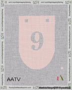 A taped needlepoint canvas with the design: Banner 18 mesh count Rounded 9 White on Pink.