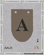 A taped needlepoint canvas with the design: Banner 18 mesh count Rounded A Black on Brown.
