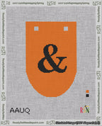 A taped needlepoint canvas with the design: Banner 18 mesh count Rounded Ampersand Black on Orange.