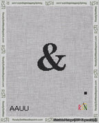 A taped needlepoint canvas with the design: Banner 18 mesh count Rounded Ampersand Black on White.