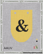 A taped needlepoint canvas with the design: Banner 18 mesh count Rounded Ampersand Black on Yellow.