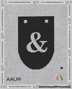 A taped needlepoint canvas with the design: Banner 18 mesh count Rounded Ampersand White on Black.