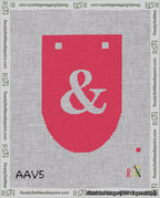 A taped needlepoint canvas with the design: Banner 18 mesh count Rounded Ampersand White on Red.