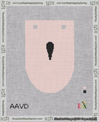 A taped needlepoint canvas with the design: Banner 18 mesh count Rounded Apostrophe Black on Pink.