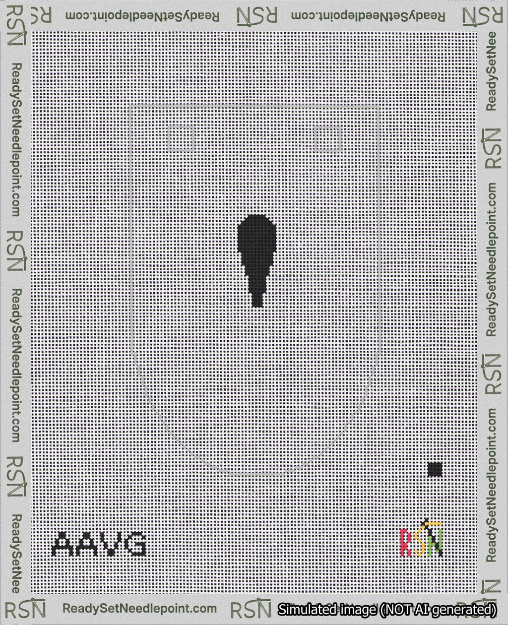 A taped needlepoint canvas with the design: Banner 18 mesh count Rounded Apostrophe Black on White.