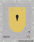 A taped needlepoint canvas with the design: Banner 18 mesh count Rounded Apostrophe Black on Yellow.