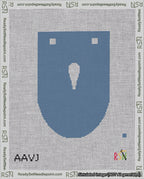 A taped needlepoint canvas with the design: Banner 18 mesh count Rounded Apostrophe White on Blue.