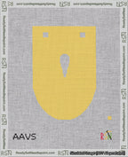 A taped needlepoint canvas with the design: Banner 18 mesh count Rounded Apostrophe White on Yellow.