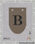 A taped needlepoint canvas with the design: Banner 18 mesh count Rounded B Black on Brown.