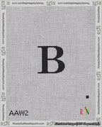 A taped needlepoint canvas with the design: Banner 18 mesh count Rounded B Black on White.