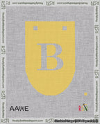 A taped needlepoint canvas with the design: Banner 18 mesh count Rounded B White on Yellow.
