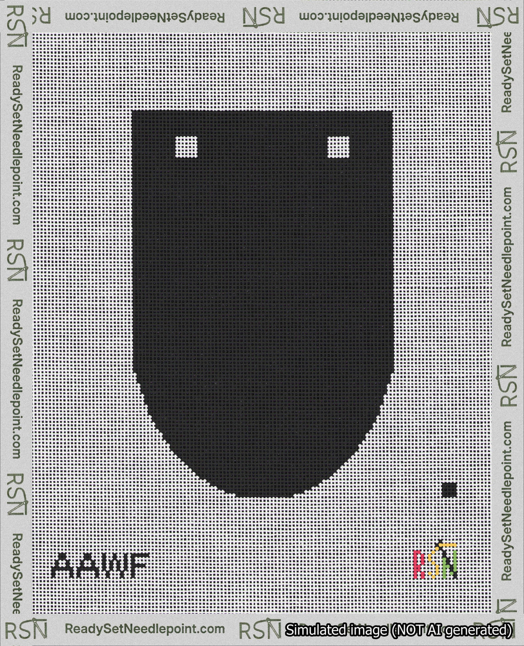 A taped needlepoint canvas with the design: Banner 18 mesh count Rounded Blank Black.