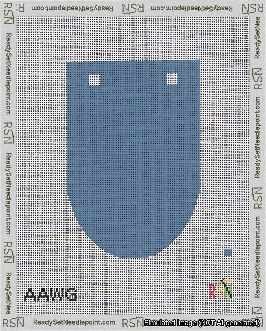 A taped needlepoint canvas with the design: Banner 18 mesh count Rounded Blank Blue.