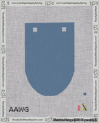 A taped needlepoint canvas with the design: Banner 18 mesh count Rounded Blank Blue.