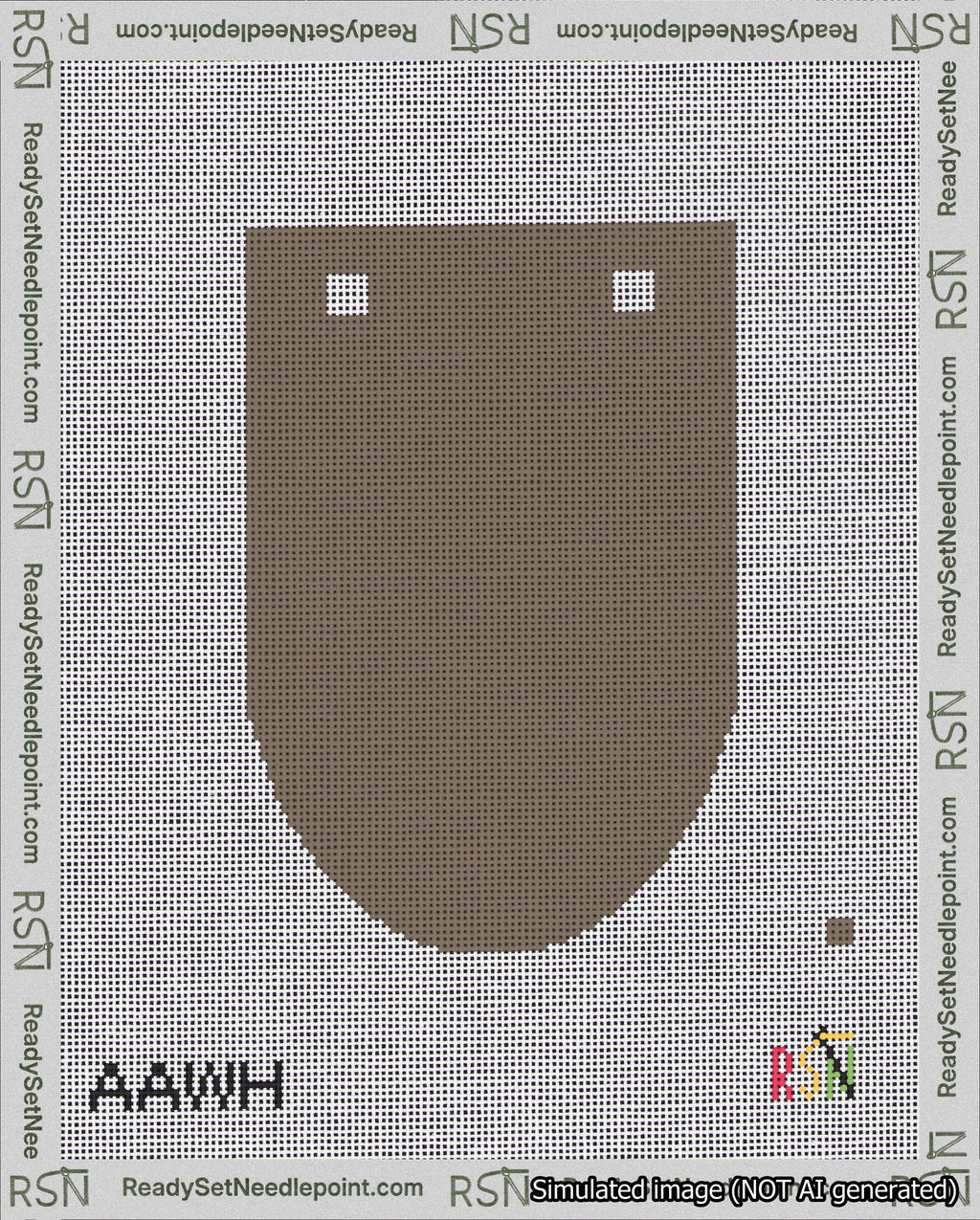 A taped needlepoint canvas with the design: Banner 18 mesh count Rounded Blank Brown.