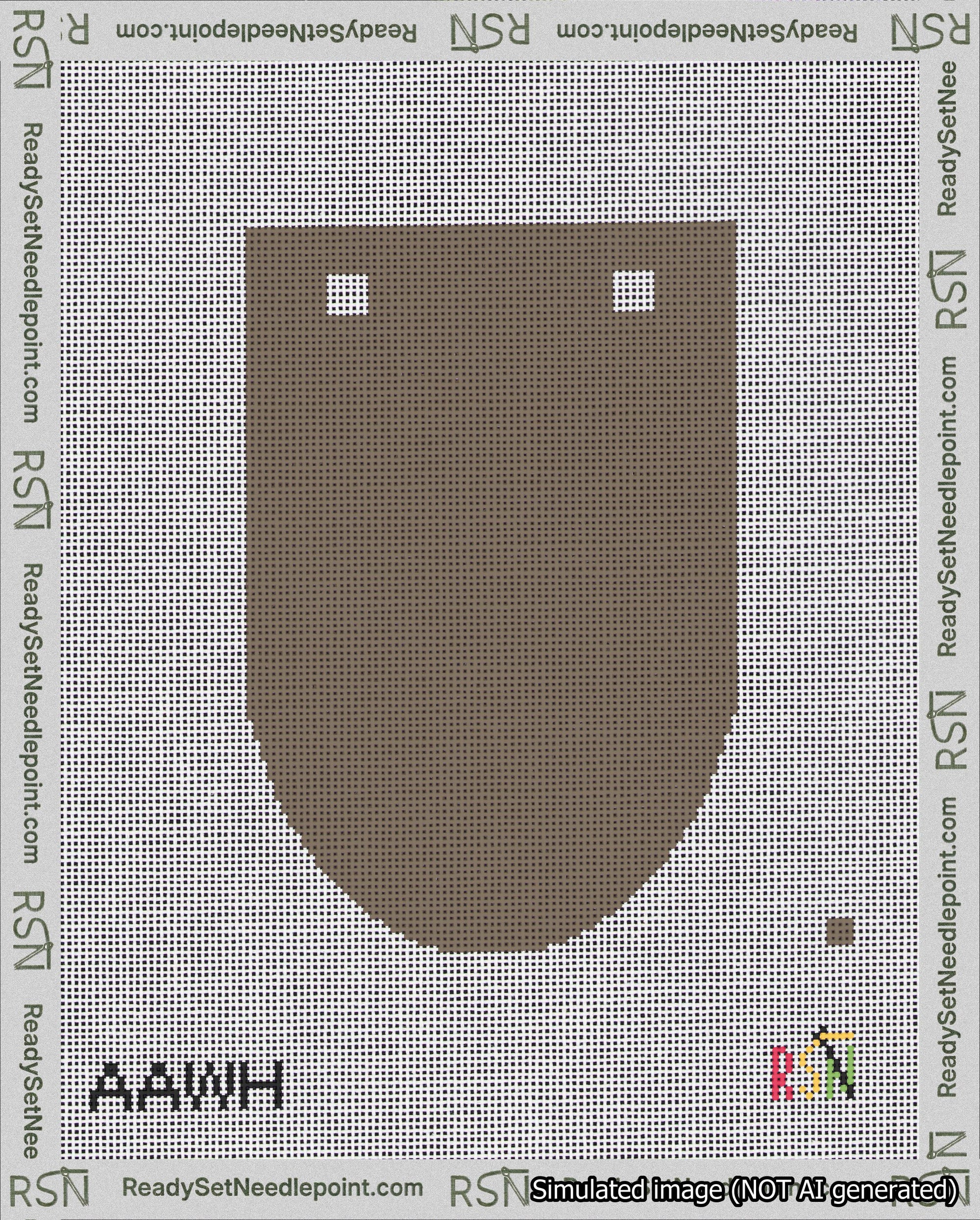 A taped needlepoint canvas with the design: Banner 18 mesh count Rounded Blank Brown.