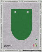A taped needlepoint canvas with the design: Banner 18 mesh count Rounded Blank Green.