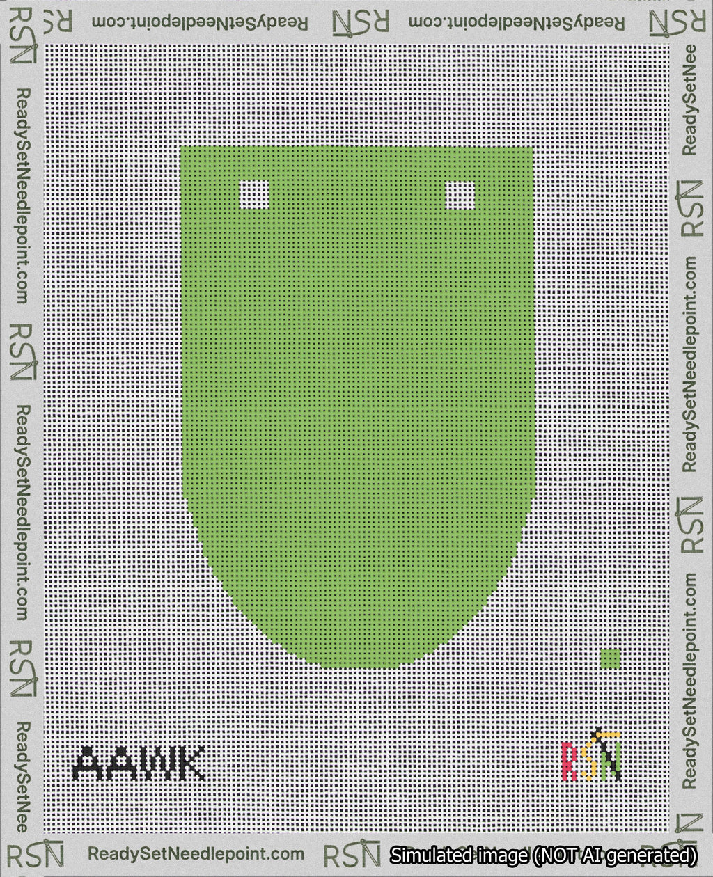 A taped needlepoint canvas with the design: Banner 18 mesh count Rounded Blank Light Green.