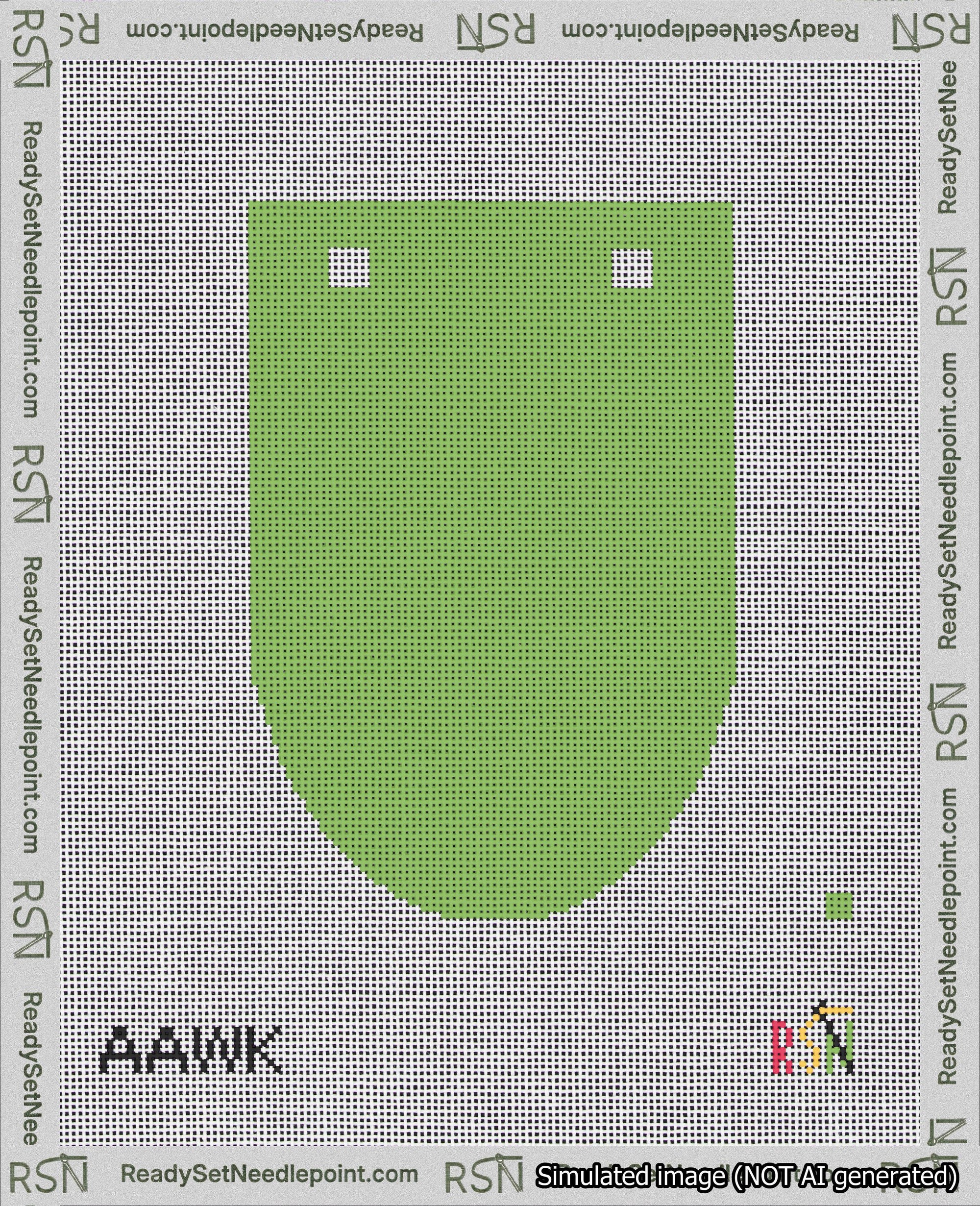 A taped needlepoint canvas with the design: Banner 18 mesh count Rounded Blank Light Green.