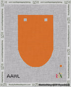 A taped needlepoint canvas with the design: Banner 18 mesh count Rounded Blank Orange.
