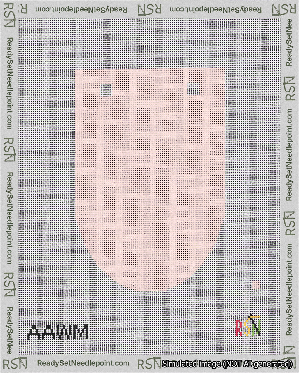 A taped needlepoint canvas with the design: Banner 18 mesh count Rounded Blank Pink.