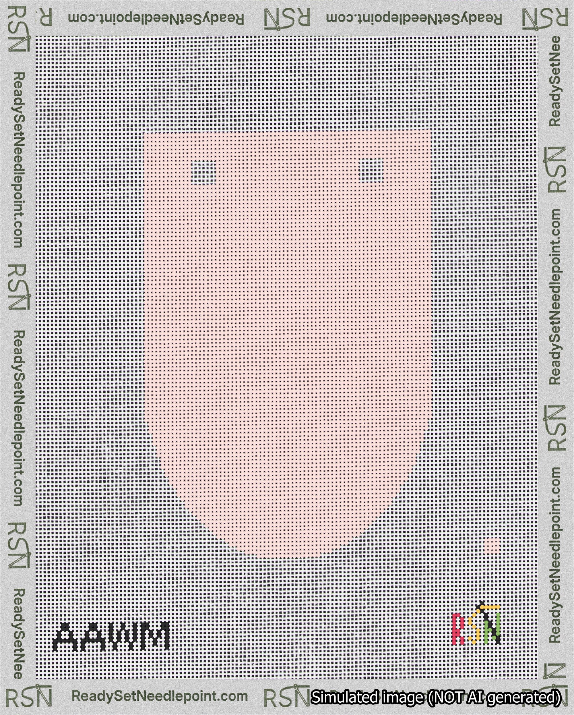 A taped needlepoint canvas with the design: Banner 18 mesh count Rounded Blank Pink.