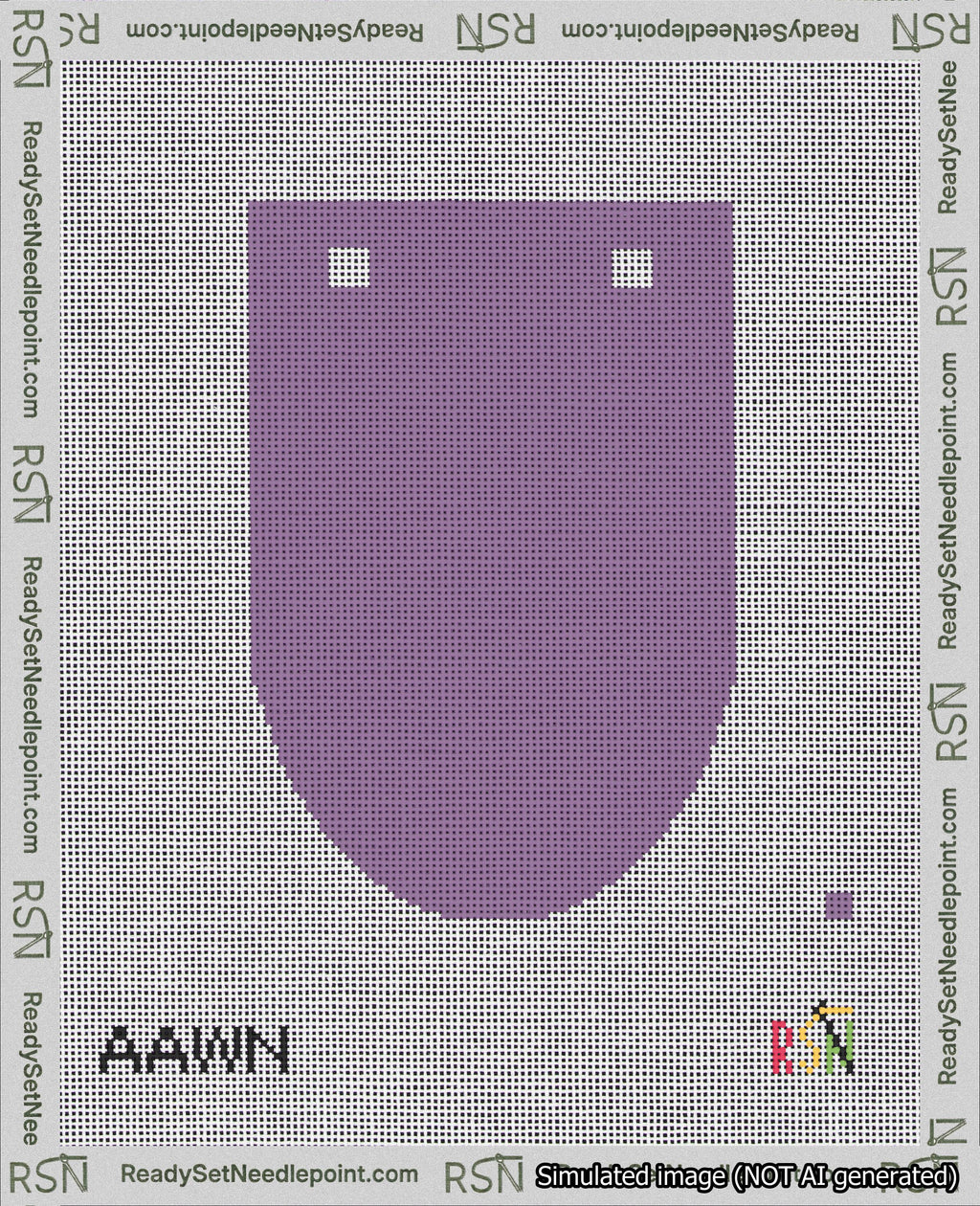 A taped needlepoint canvas with the design: Banner 18 mesh count Rounded Blank Purple.