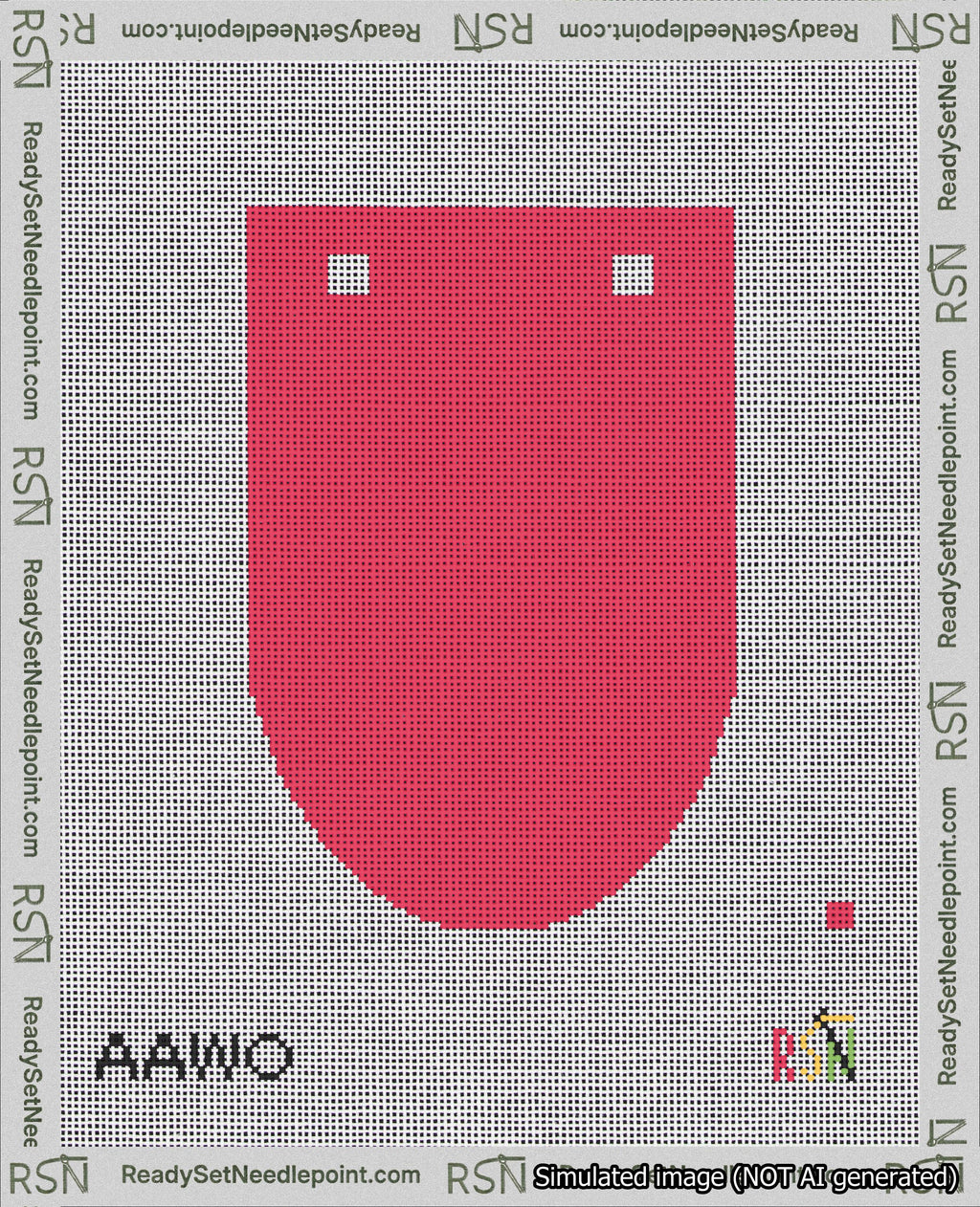 A taped needlepoint canvas with the design: Banner 18 mesh count Rounded Blank Red.