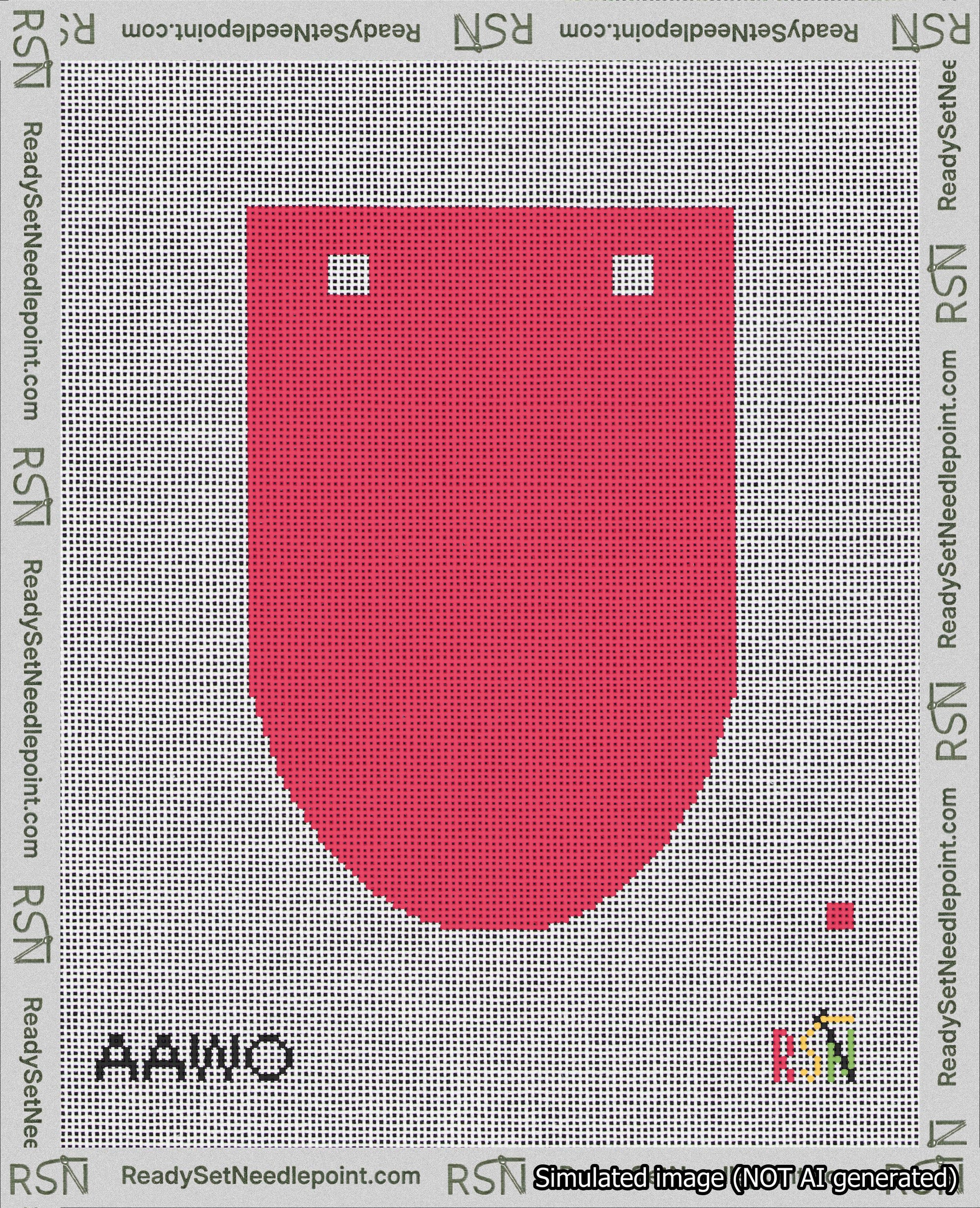 A taped needlepoint canvas with the design: Banner 18 mesh count Rounded Blank Red.