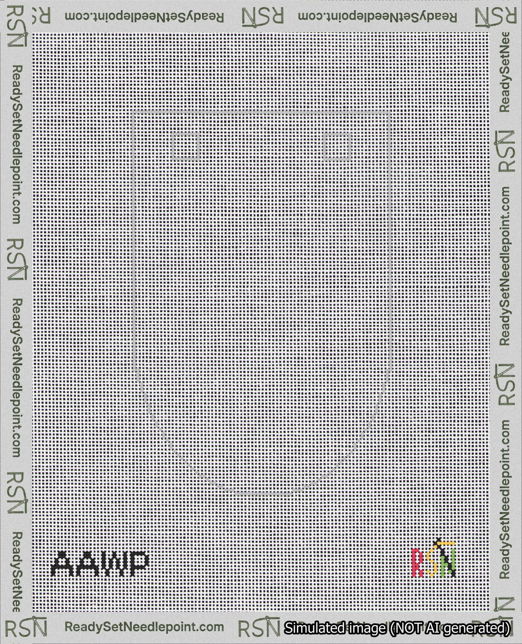 A taped needlepoint canvas with the design: Banner 18 mesh count Rounded Blank White.