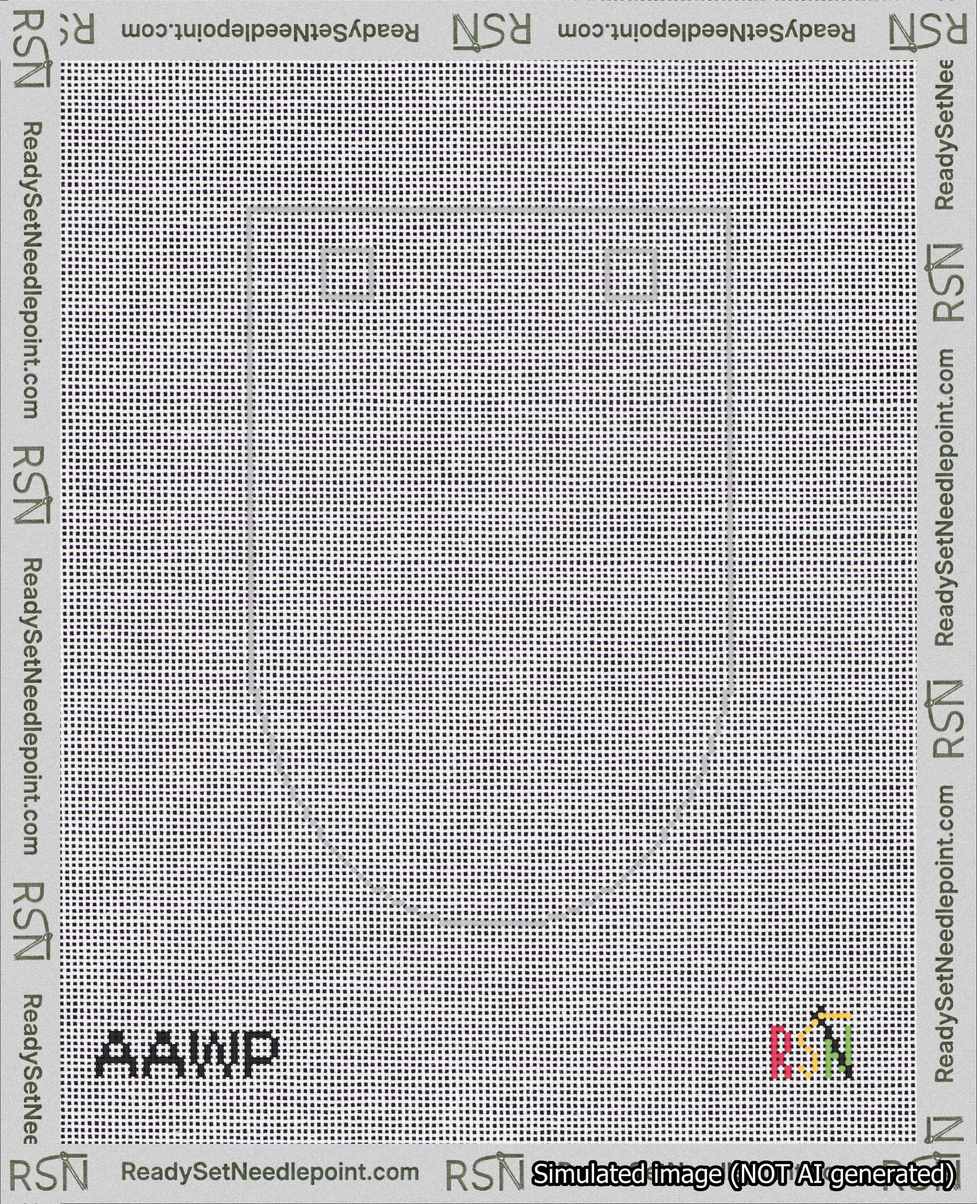 A taped needlepoint canvas with the design: Banner 18 mesh count Rounded Blank White.